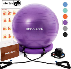 RGGD&RGGL Yoga Ball Chair, Exercise Ball with Leak-Proof Design, Stability Ring&2 Adjustable Resistance Bands for Any Fitness Level, 1.5 Times Thicker Swiss Ball for Home&Gym&Office&Pregnancy (65 cm)